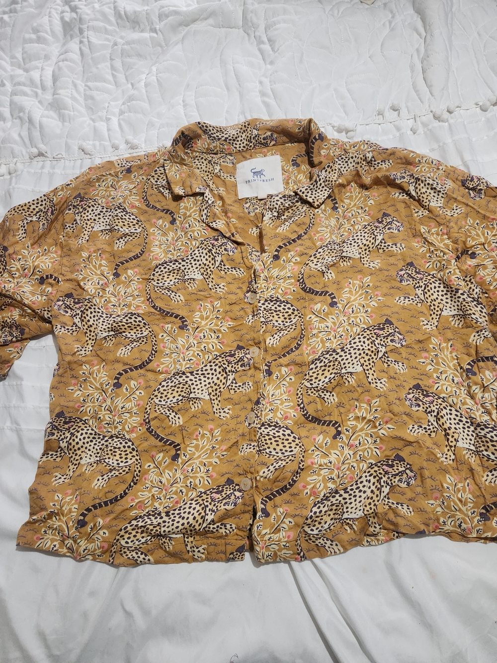 Printfresh Mustard Cheetah-Print Short Sleeve Pajama Top